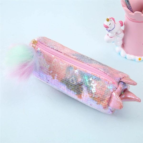 trousse licorne sequins rose