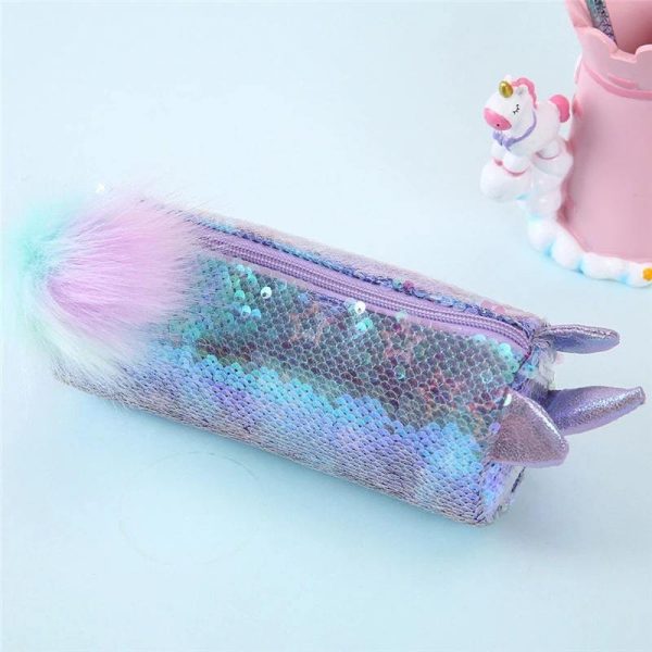 trousse licorne sequins violet brillante