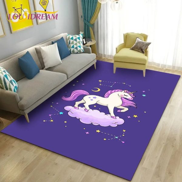 tapis licorne fond bleu
