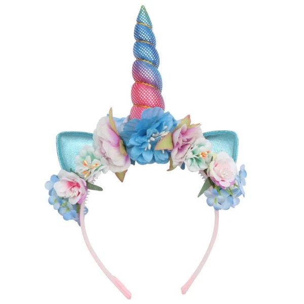serre-tête licorne bleu fleur pailleté
