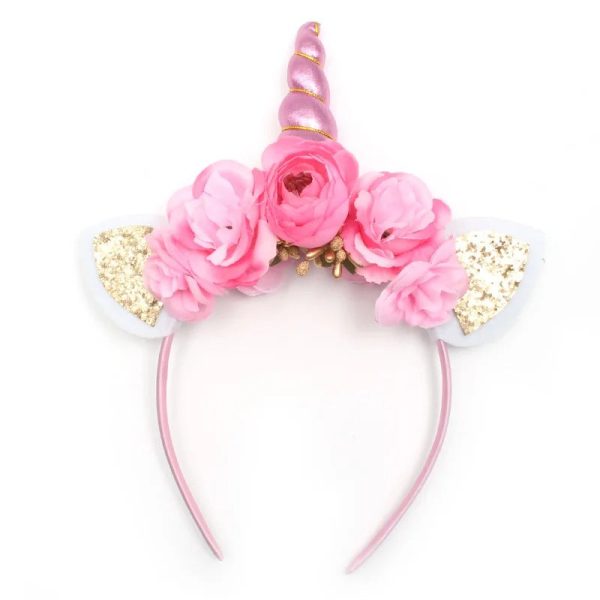 serre-tête licorne rose fleur