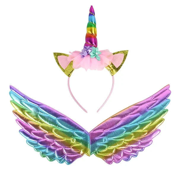 serre-tête licorne avec ailes arc-en-ciel métallique