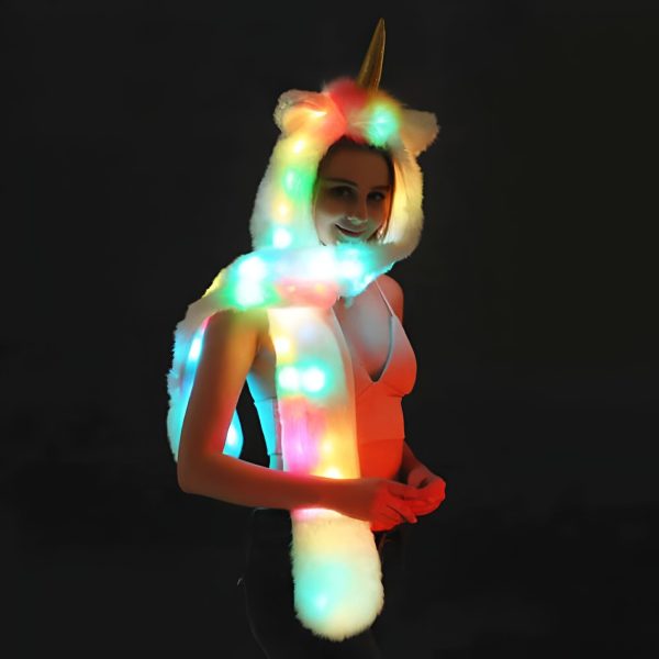 Chapeau Écharpe Licorne Lumineux en Fausse Fourrure