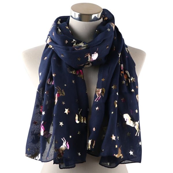 écharpe bleue motif Licorne et étoiles