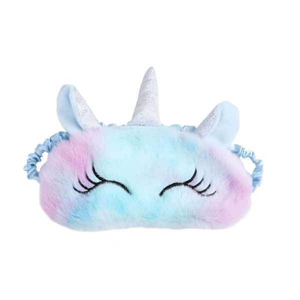 Masque de Sommeil Licorne en Peluche Bleu et Rose