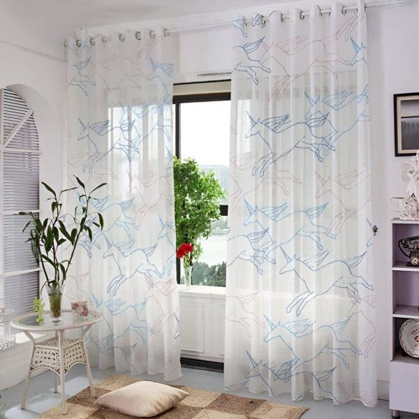 rideaux blancs licornes multicolores pour chambre