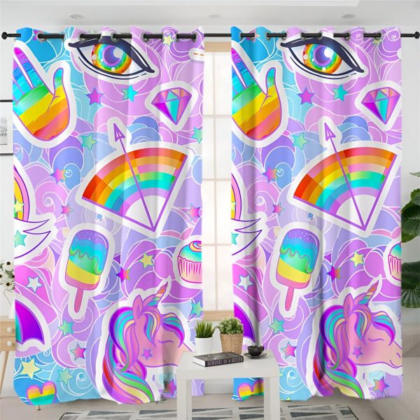 rideaux magique licorne arc-en-ciel pour chambre enfant