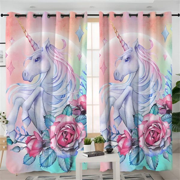 rideaux licorne rose chambre enfant