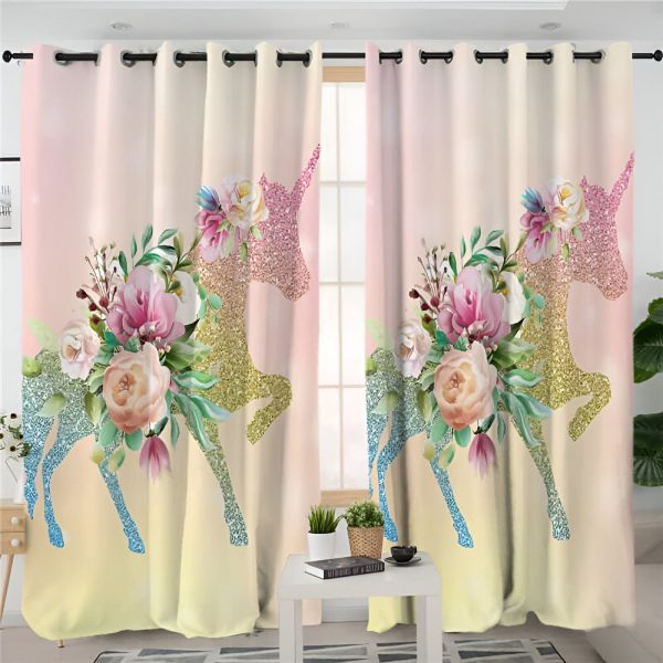 rideaux chambre enfant licorne poussière étoiles