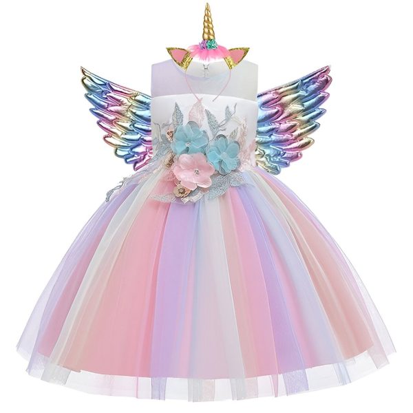 robe Licorne Fille Anniversaire Fleurie