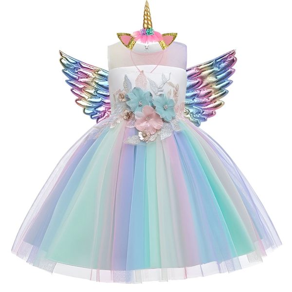 robe licorne fille anniversaire fleurie colorée