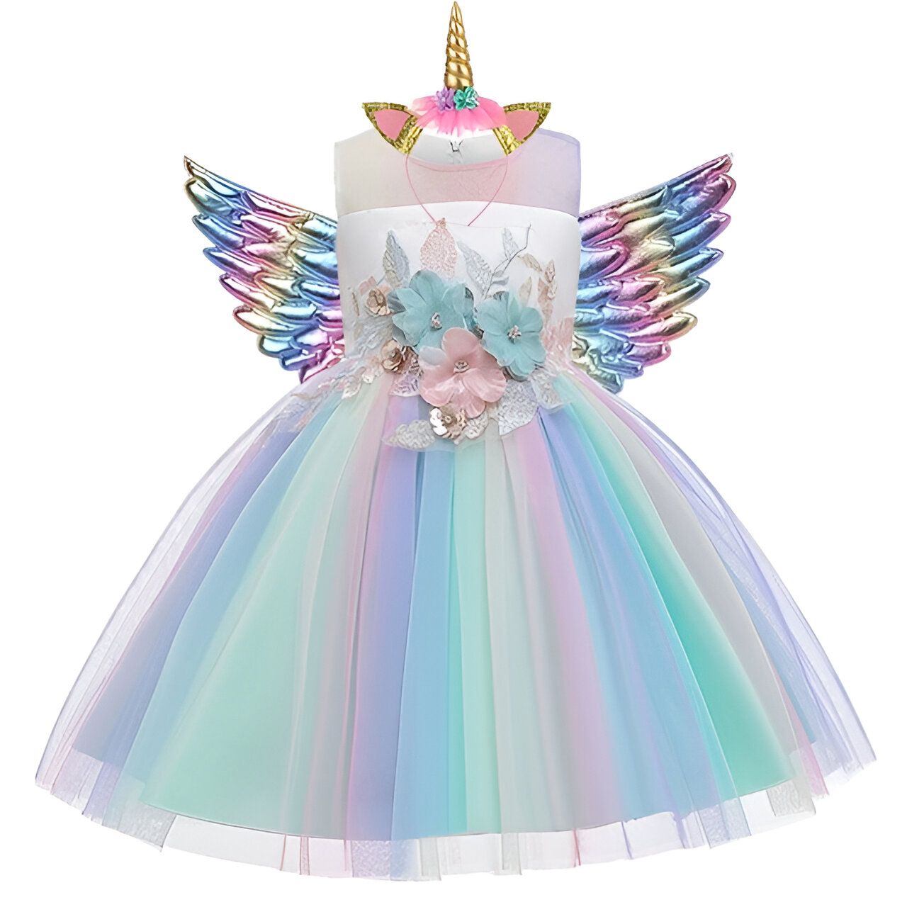 robe licorne fille anniversaire fleurie colorée