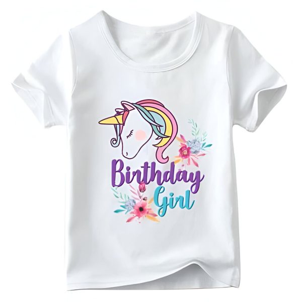T-shirt Blanc Anniversaire Fille Licorne et Fleurs